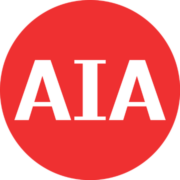 AIA logo featuring bold white letters on a vibrant red circular background.