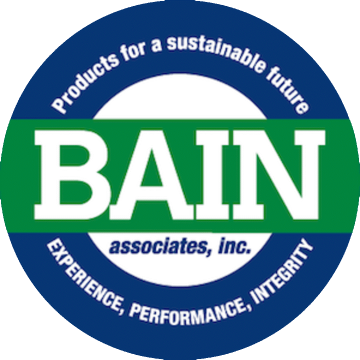 BAIN Associates logo promoting sustainable products with core values of experience, performance, and integrity.