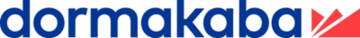 dormakaba logo featuring blue text and a red dynamic graphic for security solutions.
