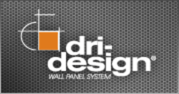 Modern dri-design logo for innovative wall panel systems in sleek gray and orange.