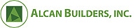 Modern Alcan Builders logo featuring green geometric shapes and bold text promoting sustainability.