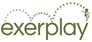 Exerplay logo features playful design promoting fun exercise and active lifestyle through dynamic imagery.