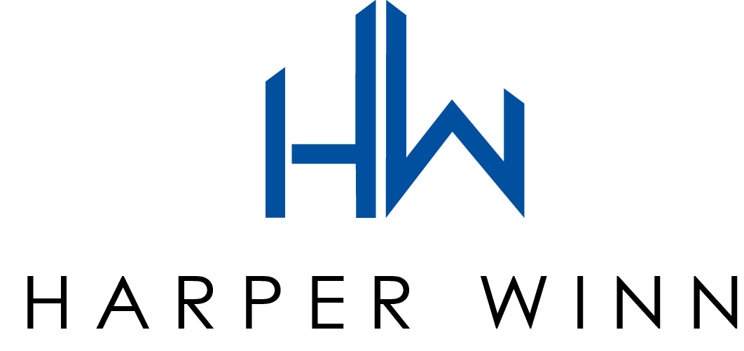 Modern Harper Winn logo featuring dynamic blue initials HW for brand identity.