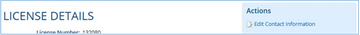 License management details screen showing license number 132800 and edit contact information option.