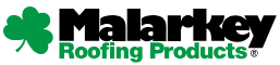 Malarkey Roofing Products logo featuring bold black and green design with a lucky four-leaf clover.