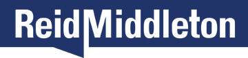 Reid Middleton logo in blue background, featuring bold text and a speech bubble design.